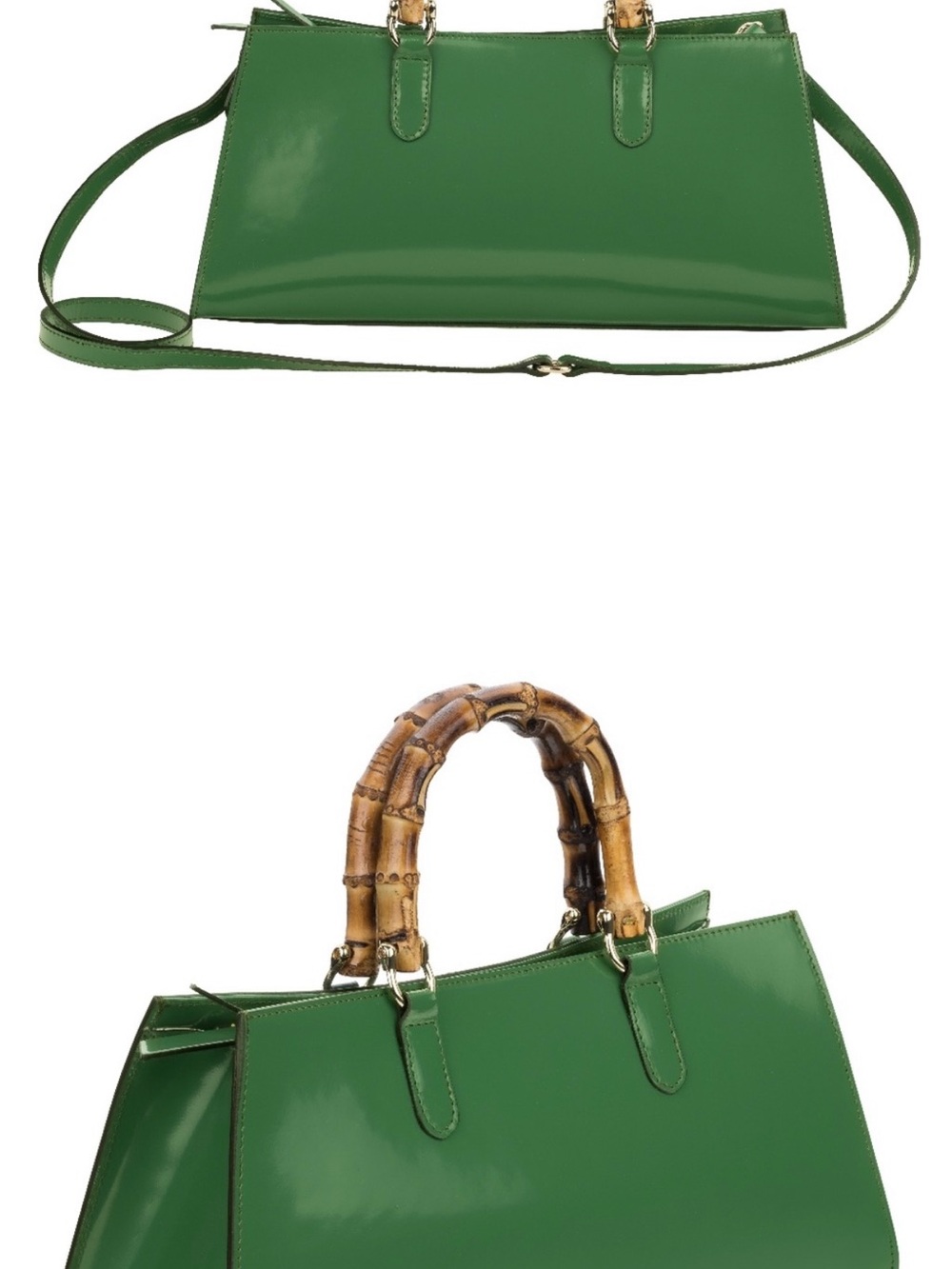 Green Patent Bamboo-Handle Tote Bag - Women Bags